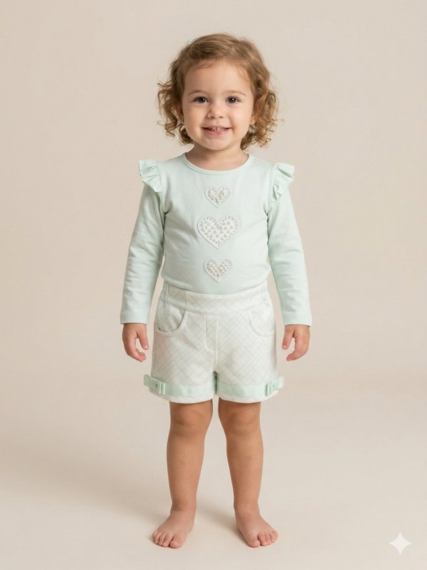 Caramelo Mint Green Pearl Heart Short Set