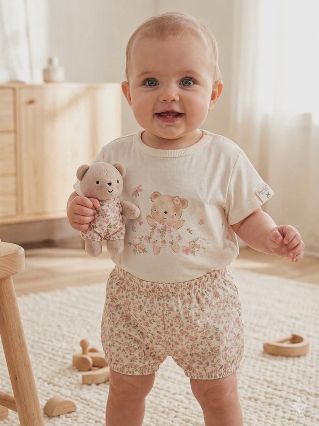 Whimsical Bear & Floral Two-Piece Set