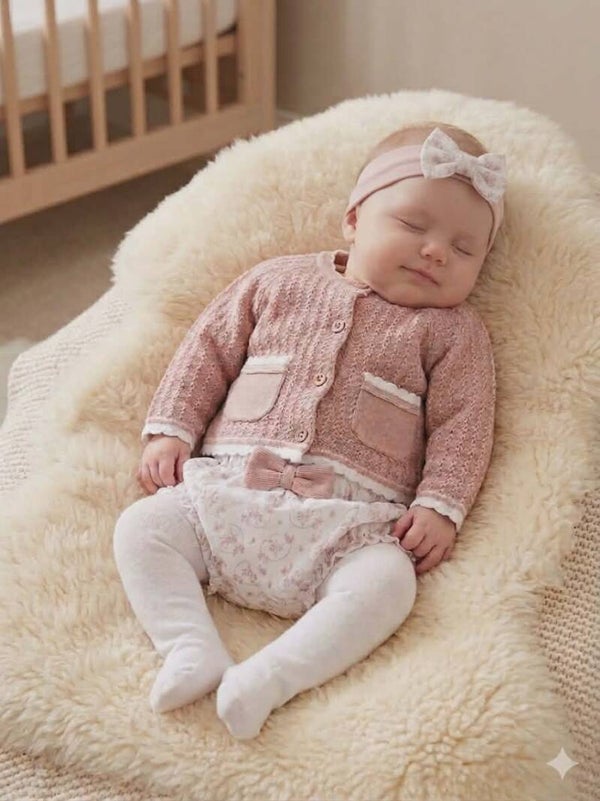 Four-piece Pink Knitted Set with Headband