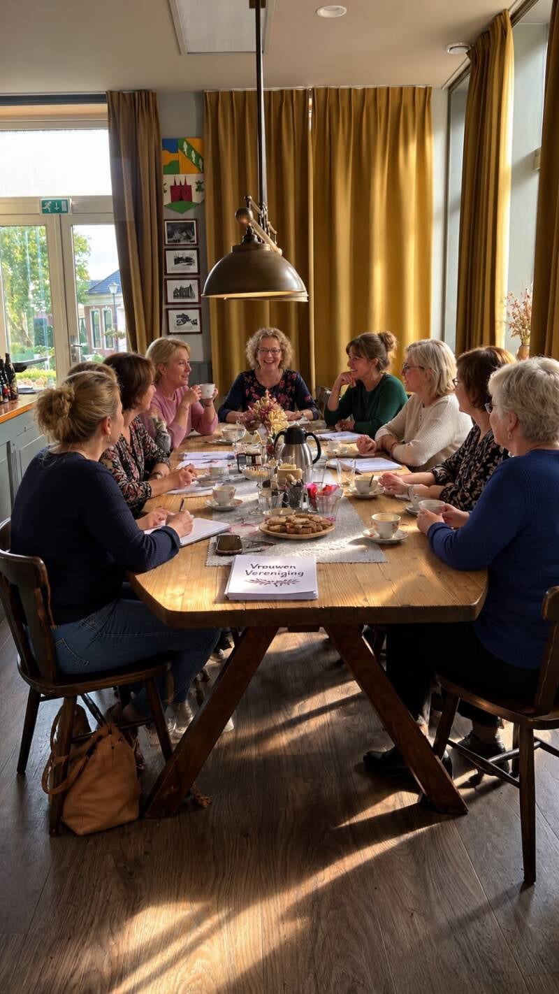 vrouwen knutselen voor vrouwenvereniging aan de stamtafel