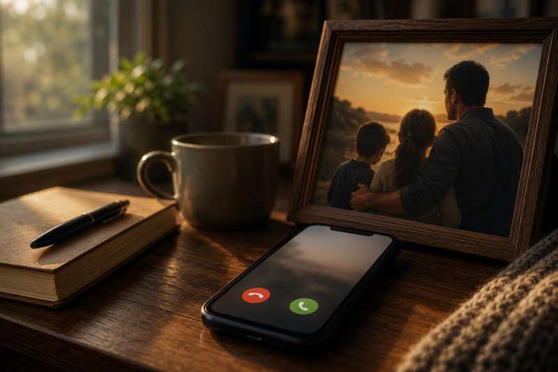 A smartphone beside a cherished family photo, representing the trust behind StillHear and the promise of delivering meaningful voice messages to loved ones in the future