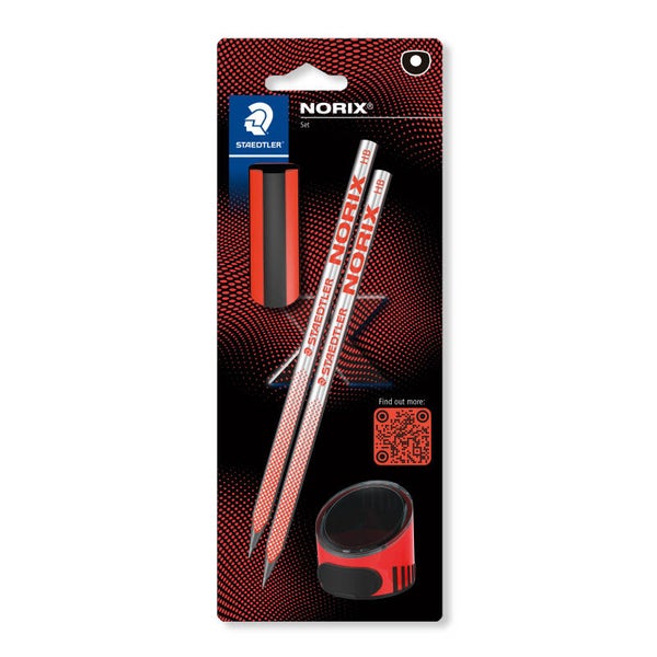 STAEDTLER® NORIX® Bleistifte upcycled Wood, 100% PEFC, 2er Blister mit Spitzer und Radierer rot