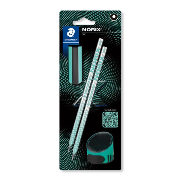 STAEDTLER® NORIX® Bleistifte upcycled Wood, 100% PEFC, 2er Blister mit Spitzer und Radierer grün