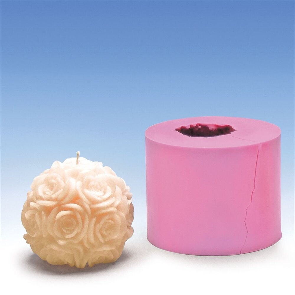 EXAGON Silikon-Gießform Rosenkugel ø 9 cm, Docht F2a