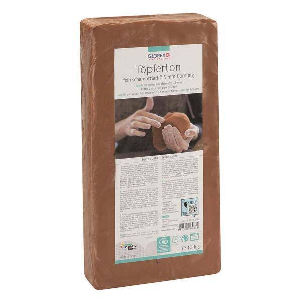 GLOREX  Töpferton 10kg terracotta feinschamottiert 0,5mm Schrühbrand 920°C, Glasurbrand 1020-1100°C.