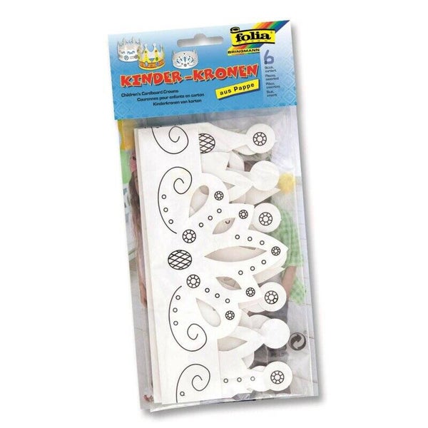 GLOREX Maske Papp- Kinderkronen in 3 Formen 6 Stück, weiss, sortiert