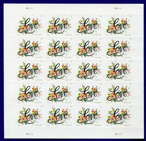 1 Sheet of 20 Flora Love Forever Forst Class Stamps