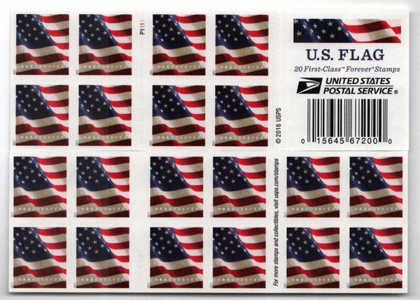 1 Booklet of 2017 Solid Flag Forever First Class Postage Stamps