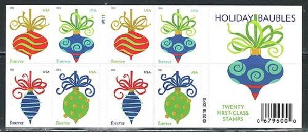 2 Books 2010 Holiday Baubles First Class Forever Stamps