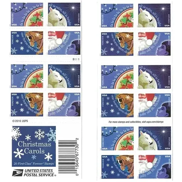 2 Books Christmas Carols First Class Forever Stamps