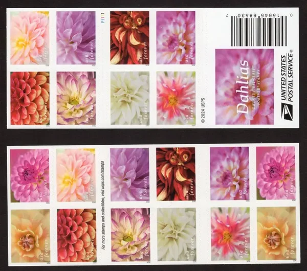 2 Books 2024 Dahlias Flowers Forever Stamps new