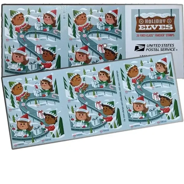 2 Books 2022 Holiday Elves Forever First Class Stamps