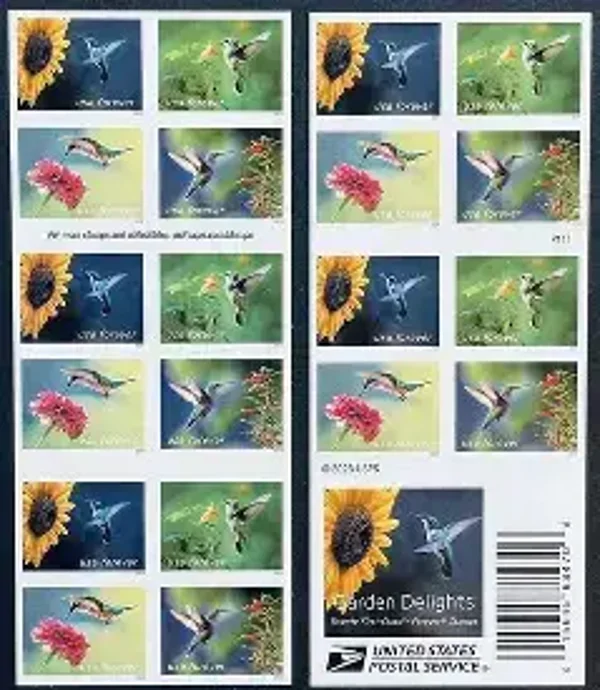 2 Booklets of Garden Delights ( Hummingbirds) Forever Stamps