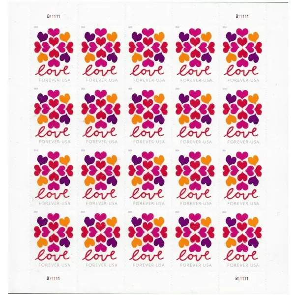 2019 Hearts Blossom Set of 1 sheet Forever Stamps