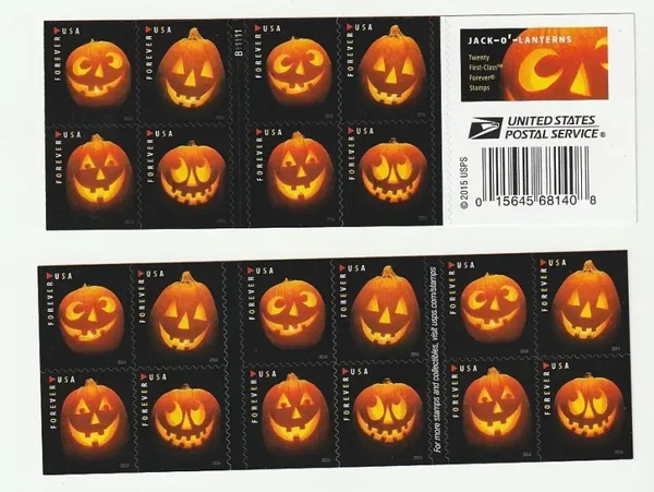 2 Books 2015 Halloween Jack o Lanterns Forever Stamps