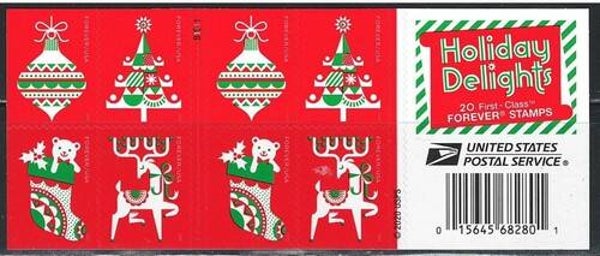 2 Books Red Holiday Delights First Class Forever Stamps