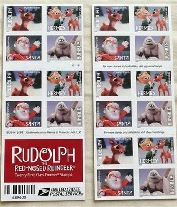 2 Books Rudolph First Class Forever Stamps