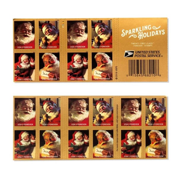 2 Books "Sparkling Holidays "Santa" Forever Stamps