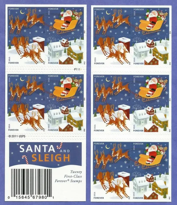 2 Books Santa Sleigh Forever First Class Postage Stamps