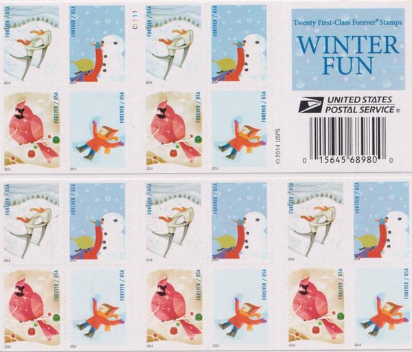2 Books 2014 Winter Fun First Class Forever Stamps
