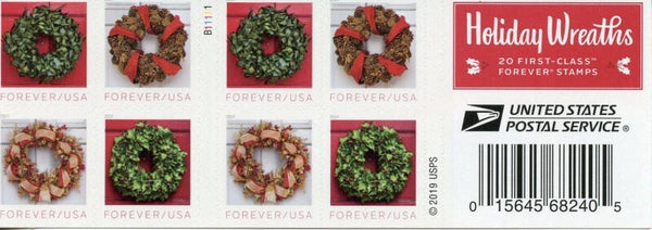 2 Books Holiday Wreaths First Class Forever Stamps