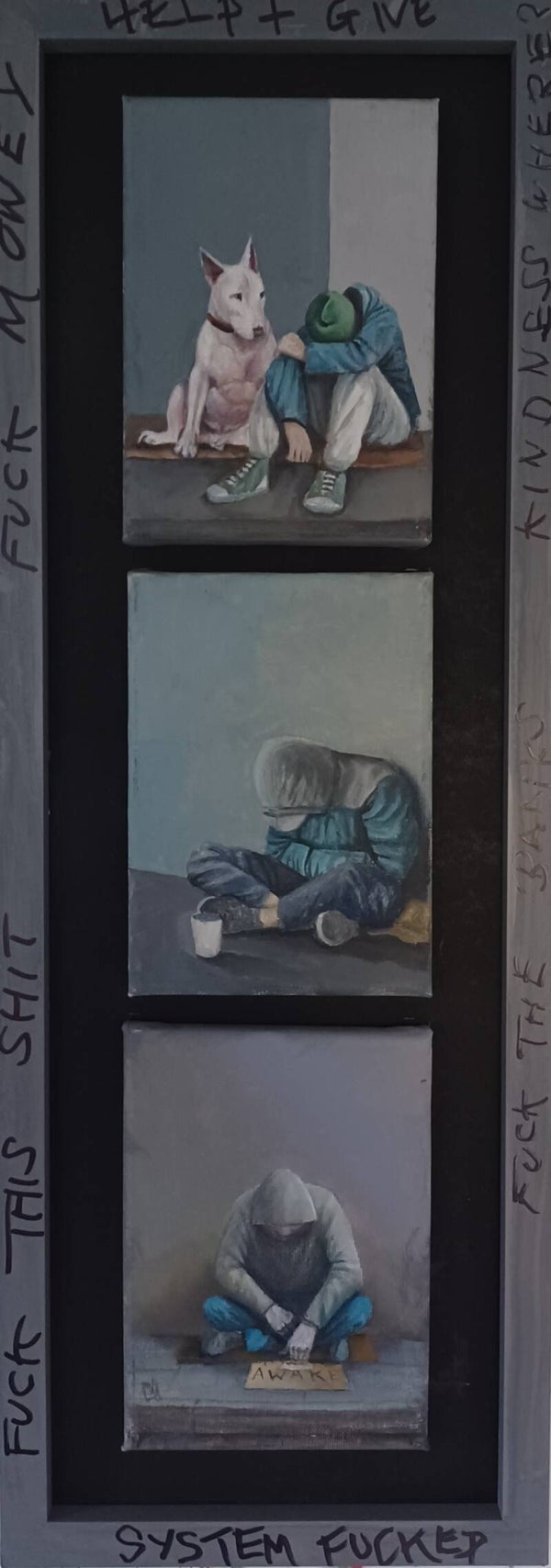 Homeless Original Triptych acrylics on canvas by Dominic Murphy