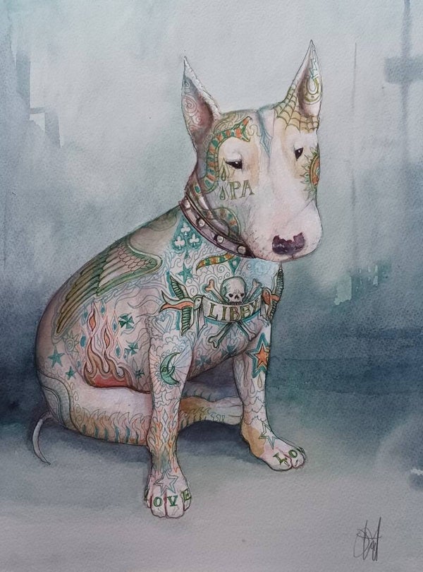 Libby The English Bull Terrier original watercolour painting by Dominic Murphy