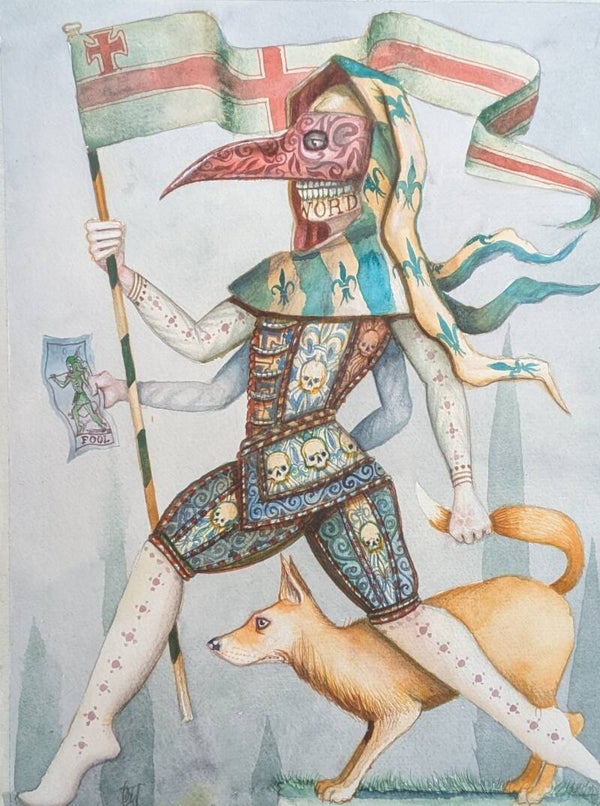 Plague Doctor Fool Original Watercolour by Dominic Murphy