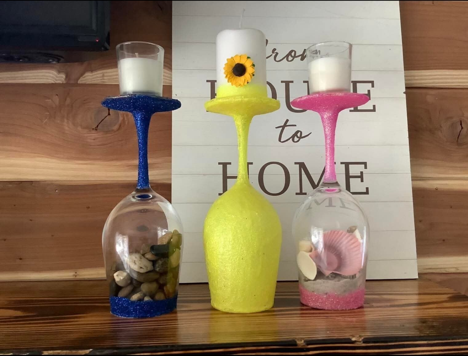 wine glass candle holder decor