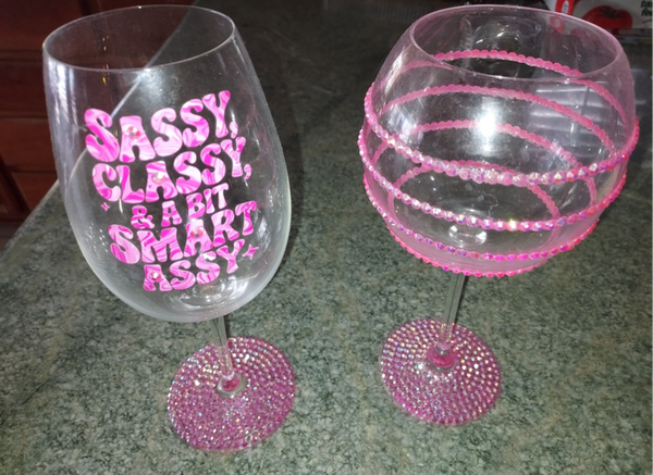 Decorated bling wineglasses