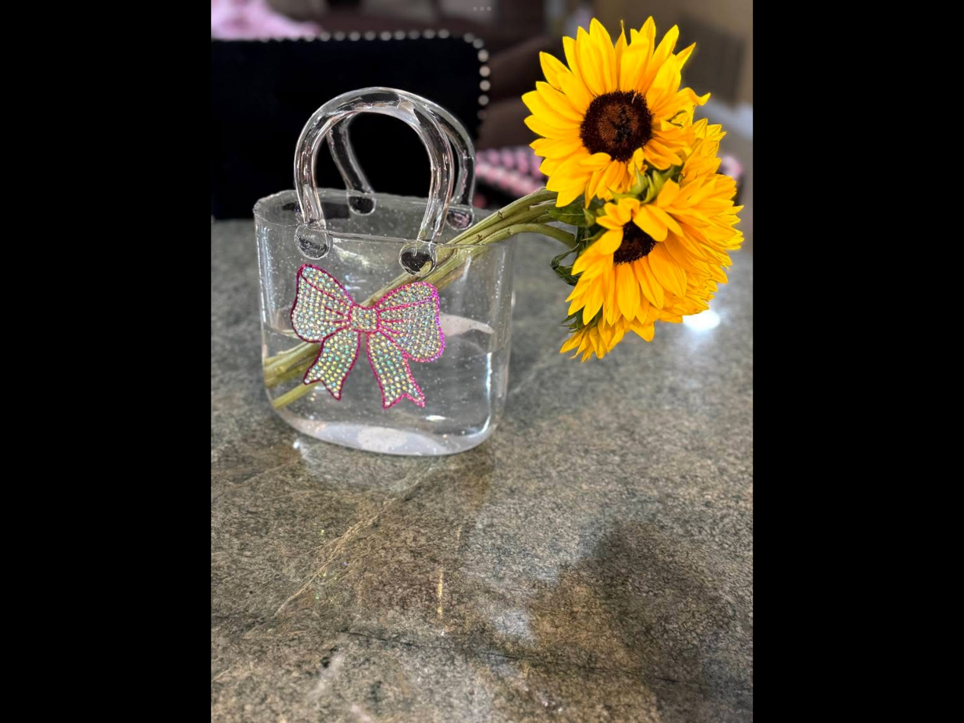 Glass purse vase with bling