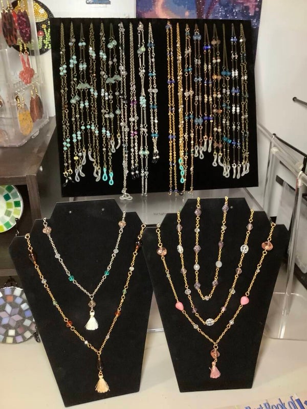Homemade crystal suncatchers eye glass chains kids and adults