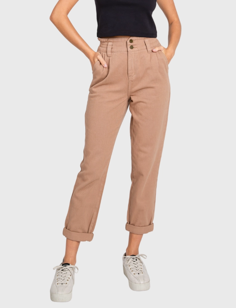 High Rise Paper Bag Mom Jeans w/ Elastic Band)