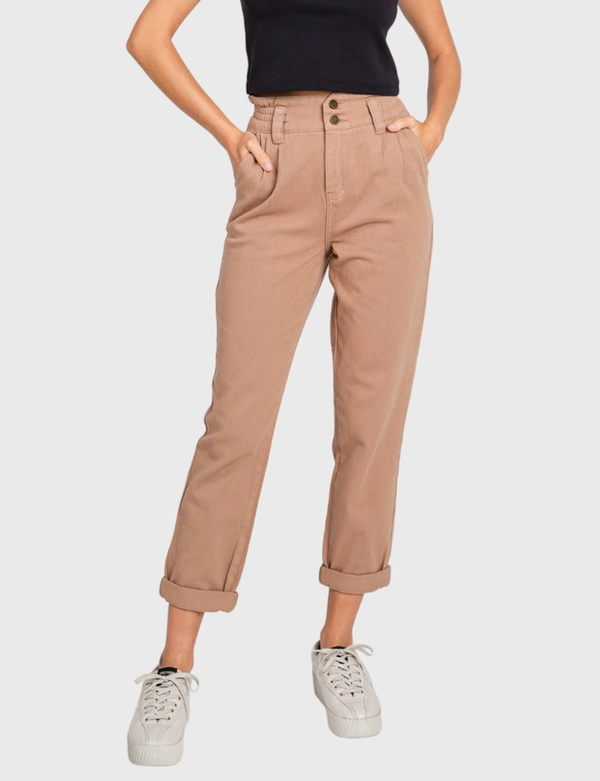 High Rise Paper Bag Mom Jeans w/ Elastic Band)