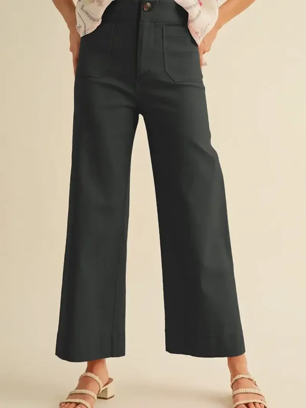 Black High Waist Cropped Wide Leg Pants