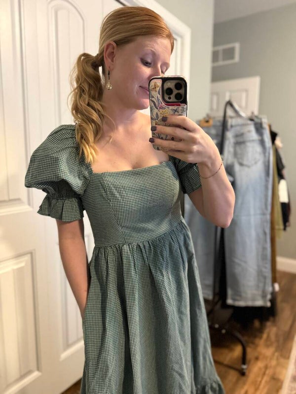 Grid Checkered Midi Dress