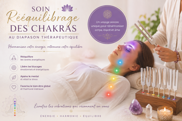 Soin chakra rééquilibrage avec diapason thérapeutique