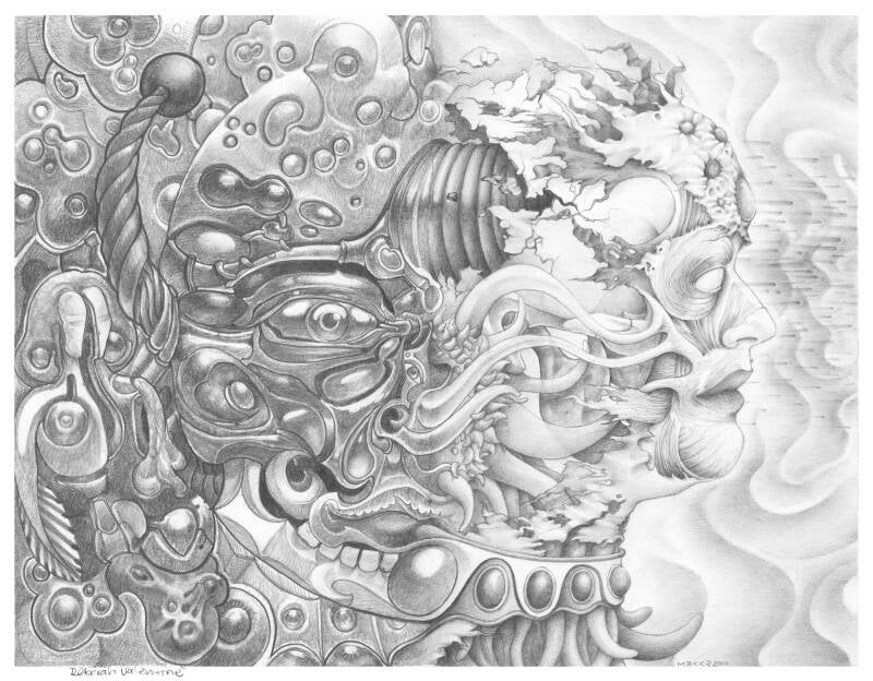 | &#039;Ripping the Ego&#039; | Exquisite Corpse with Deborah Valentine. She made the left side, I finished the right side | 21 x 29,7 cm | 2011 |