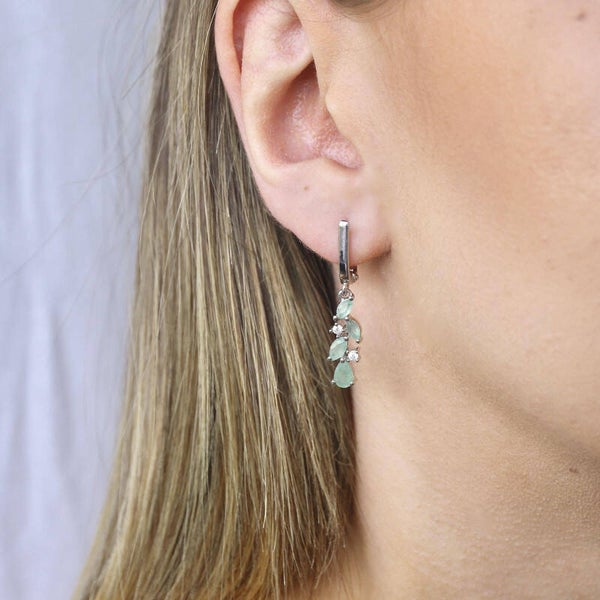 Earrings with natural green aventurine, in 925 rhodium silver