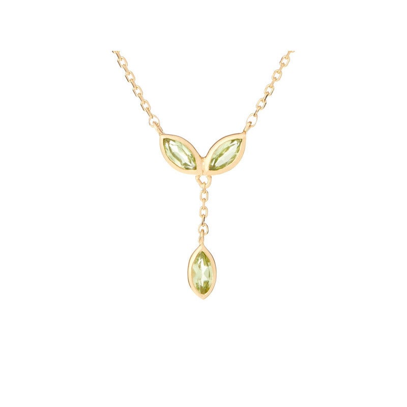 Necklace with natural green peridot, in 925 gold plated silver, length 40 + 5 cm
