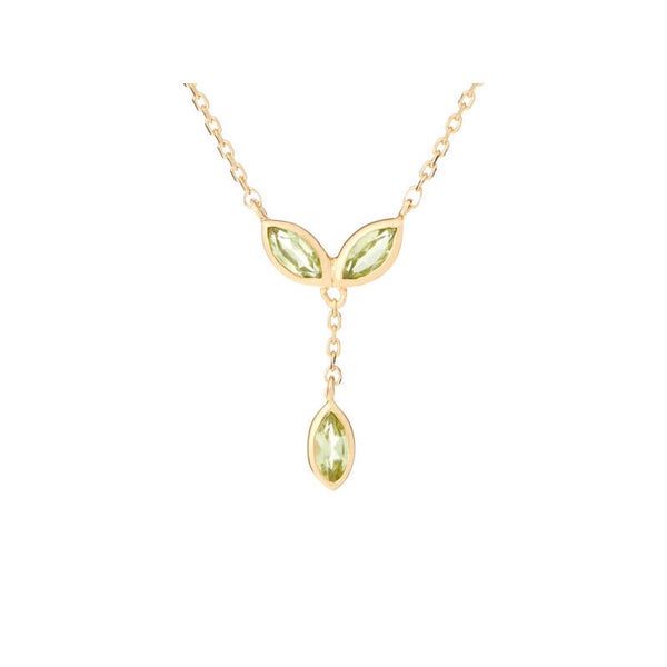 Necklace with natural green peridot, in 925 gold plated silver, length 40 + 5 cm