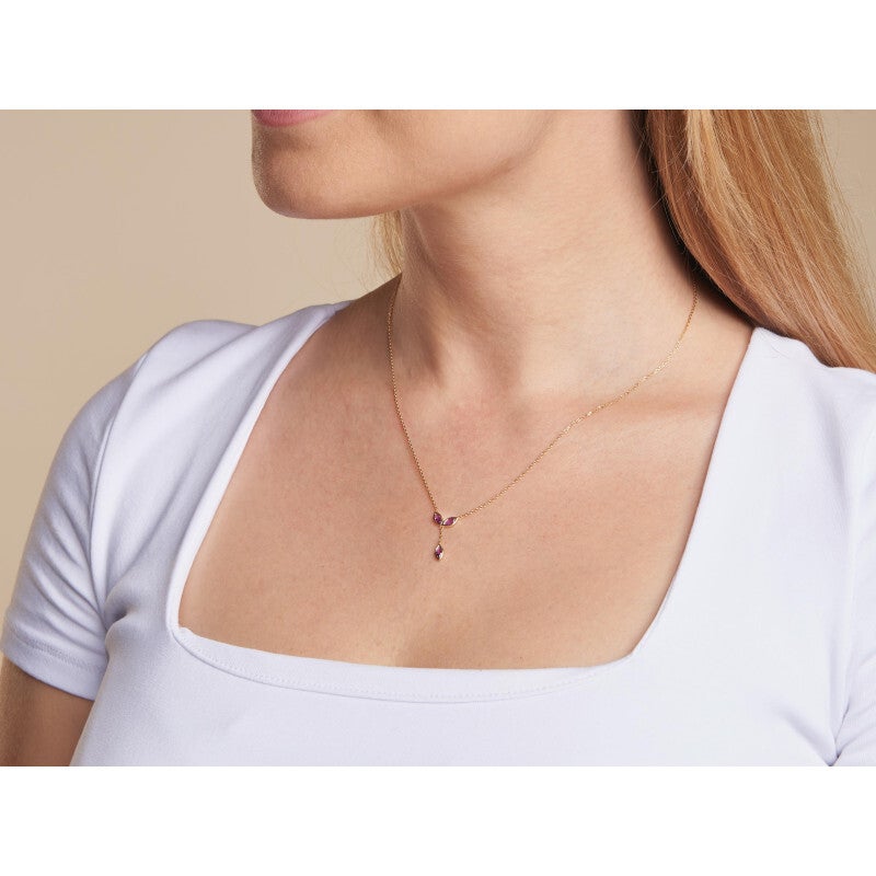 Necklace with purple amethyst, in 925 gold plated silver, length 40 + 5 cm
