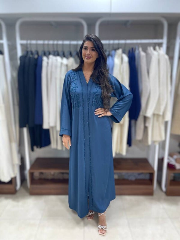 Emirati Abaya - Petrol Blue Pearl