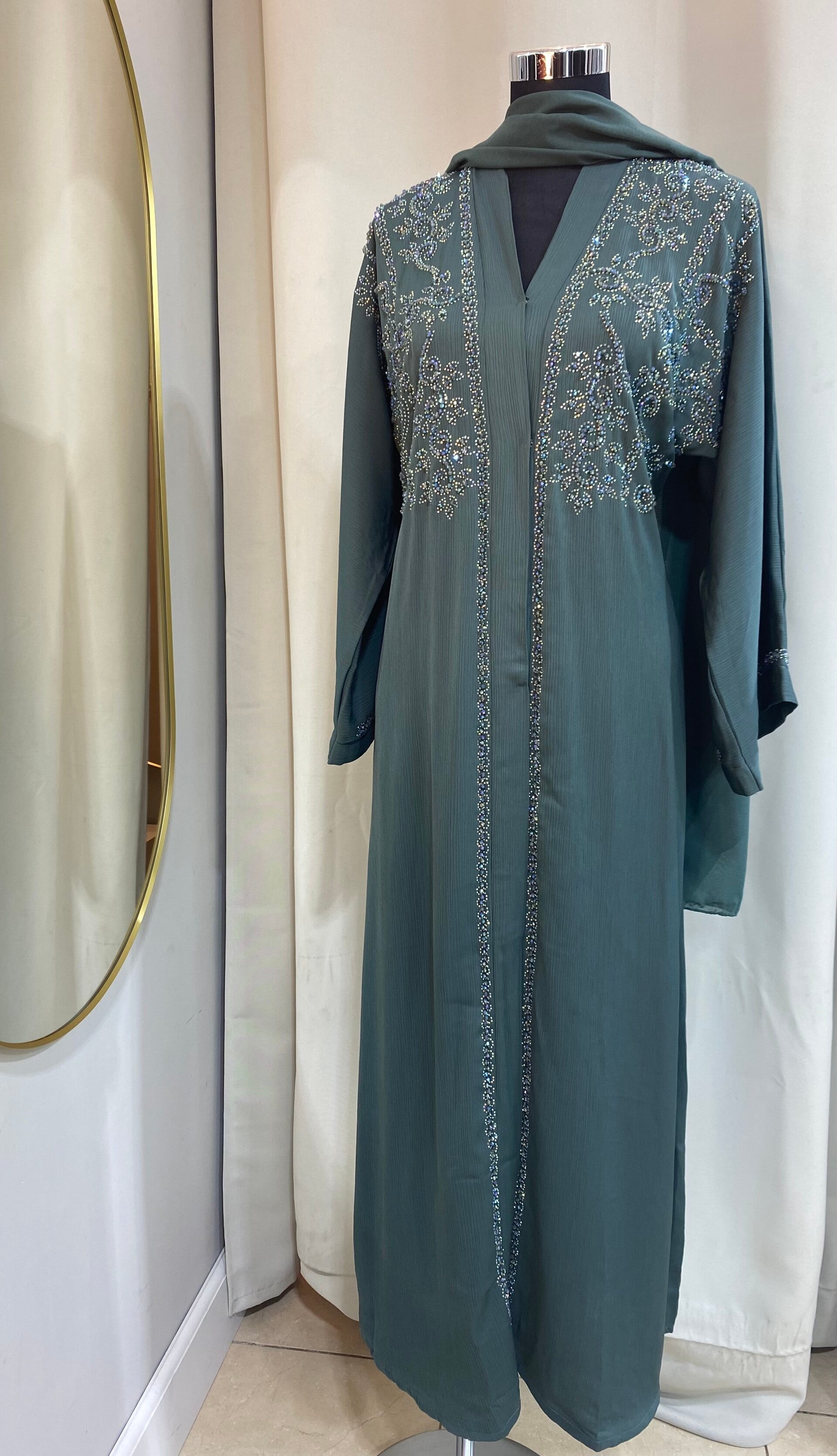 Emirati Abaya - Mint Pearl