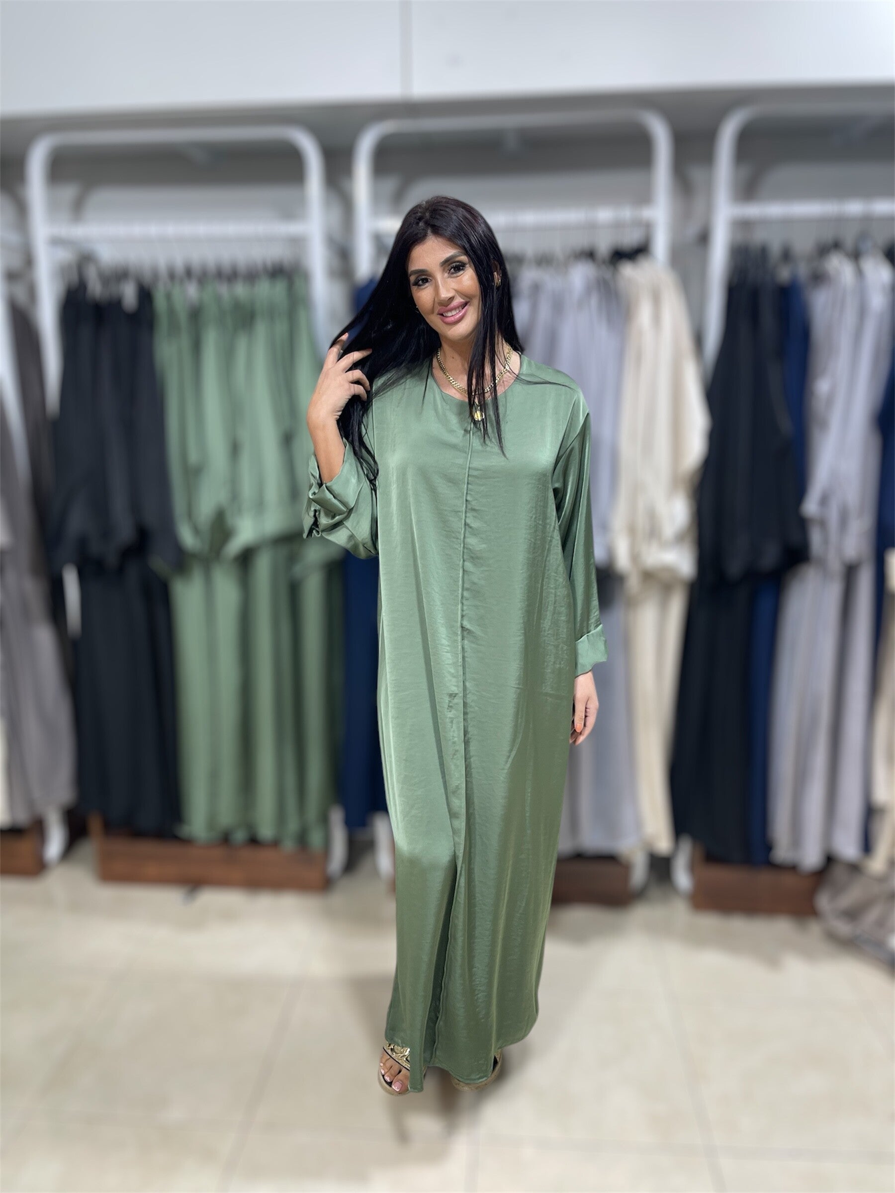 Satijnen Jurk - Olive Green