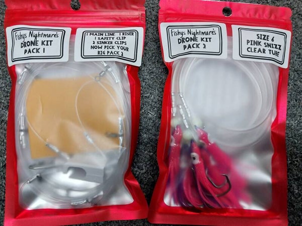 Drone Fishing Rig, size 6, Pink Snizz, Clear tube