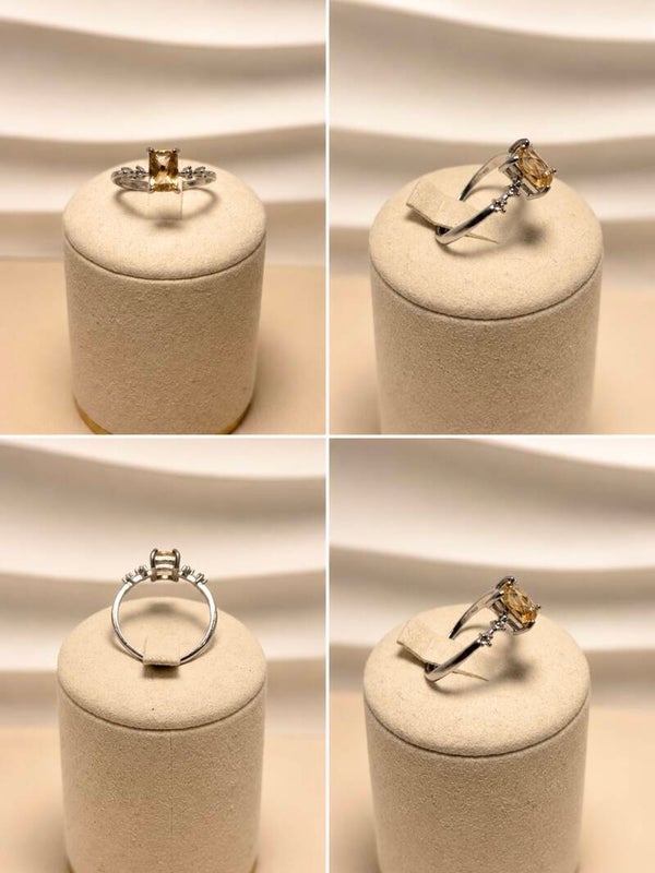 Silver Tone Citrine Crystal Ring
