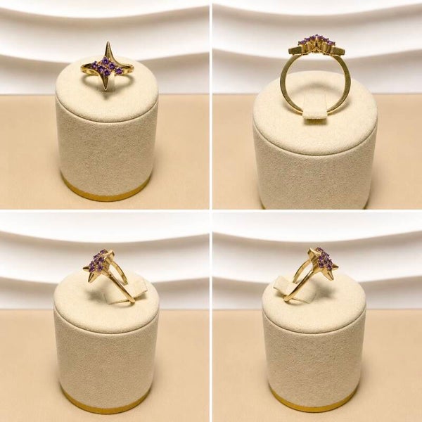 Gold Tone Purple Starburst Ring