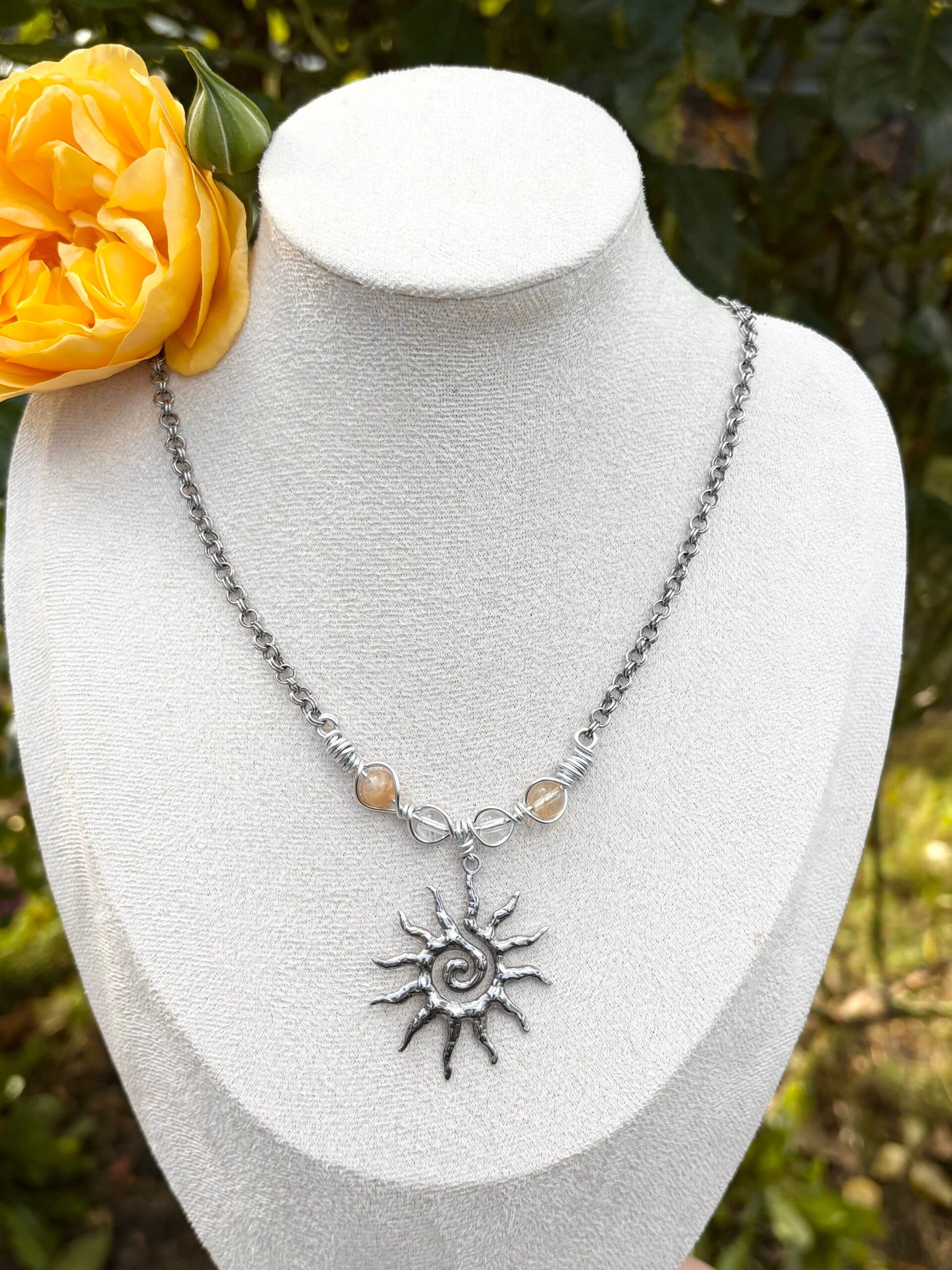 Citrine & Clear Quartz Sun Necklace