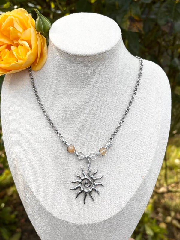 Citrine & Clear Quartz Sun Necklace